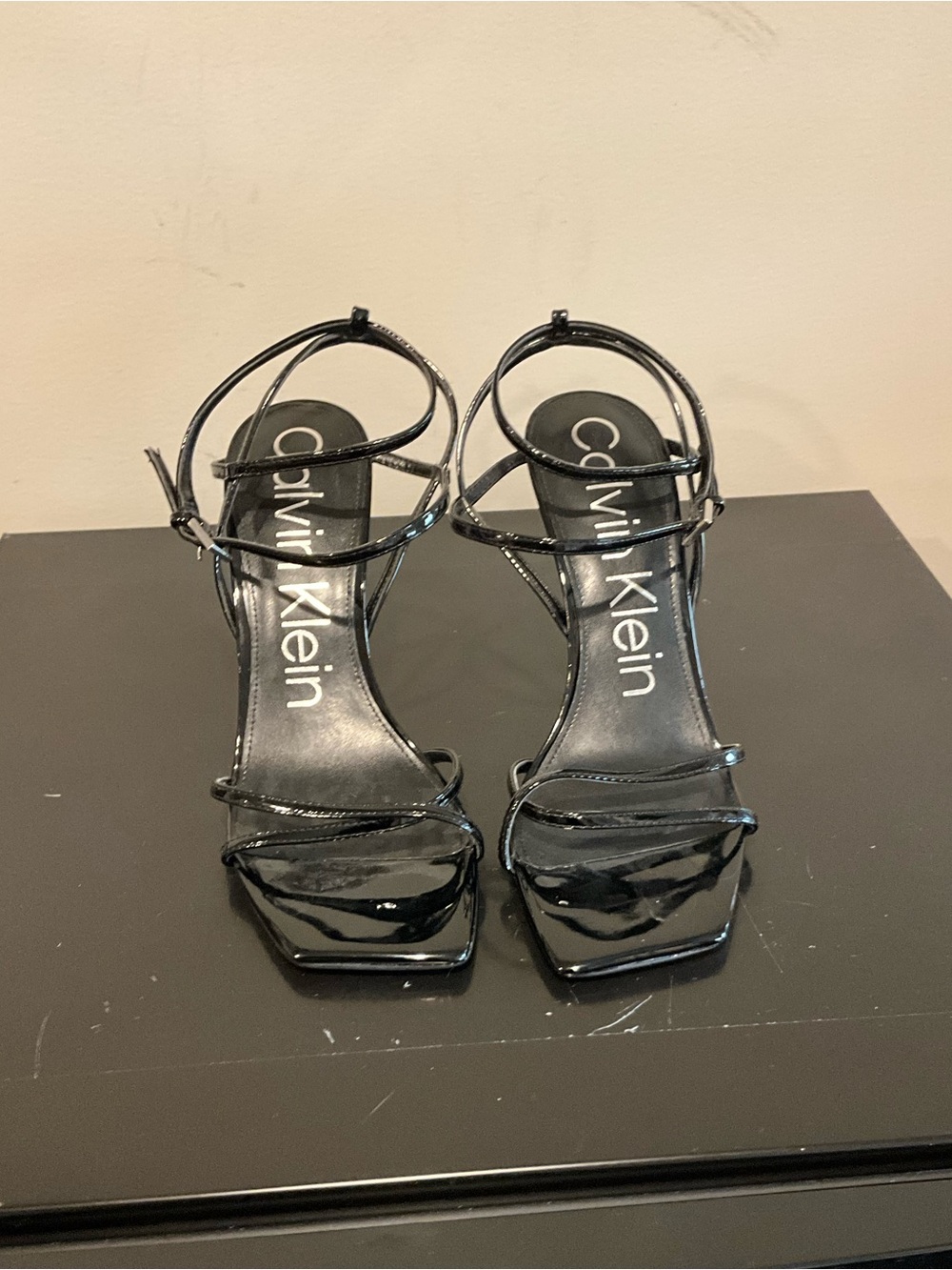 Calvin Klein Black Patent Strappy Heeled Sandals Size 10